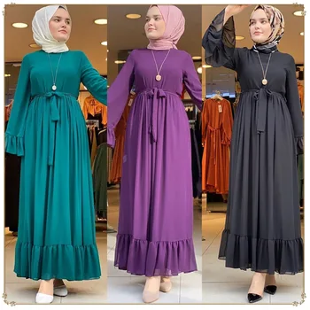 Muslimanska Oblačila Hidžab Obleko 2021 Nove Ženske Trdna Šifon Eid Mubarak Stranka, Ki Zvečer Dolgo Obleko Abaya Arabski, Turški Islamska Oblačila