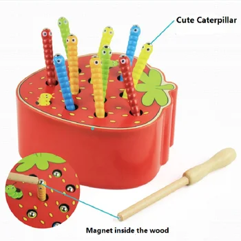 Otrok Montessori Začetku Izobraževalne Insektov Igro Strawberry Igrača z Magnetno Zaponko Bug Lesena Gradnja Bloka Matematiko Igrače