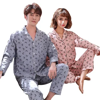 Hot Bombaž Dolg Rokav Pižamo 2 Delni Set Fashion Star Luna Moških in Žensk Sleepwear Velikosti Priložnostne Kariran Doma Kostumi
