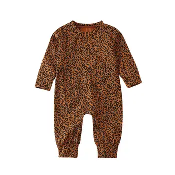 PUDCOCO Malčke Baby Boy, Girl Obleke z Dolgimi Rokavi Leopard Romper Jumpsuit Splošno Obleko 0-18 M