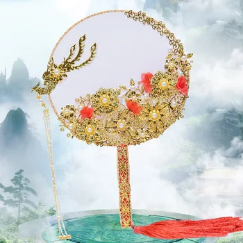 JaneVini Novi Kitajski Stil Poročne Šopek Rož Biseri Zlato Phoenix Umetno Cvetje, Poročne Šopke Kovinski Nevesta Strani Fan