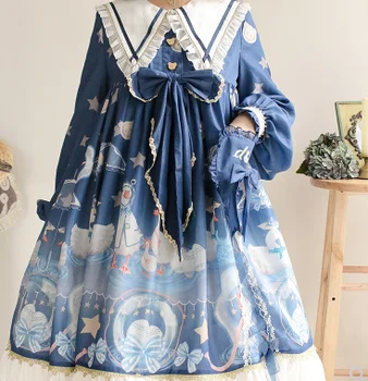Poletje lolita obleko japonski kawaii dekle star bowknot tiskanje viktorijanski obleko tea party gothic lolita op tea party loli cos