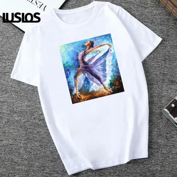 LUSLOS oljna slika, pleše dekle ženske t shirt poletje kratek rokav priložnostne bela tshirt grafični femme plus velikost oblačila