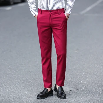 Jeseni novo moško obleko hlače modni business casual hlače, čiste barve, formalno stranko poroko hlače, velikost 28-38