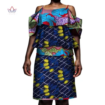 Vintage Ženske Obleke povodcem Moda Afriške Natisnjeni Vosek 2 Delni Set Ženske Top In Krilo Nastavite dashiki plus velikost določa nobena WY215