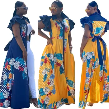 2020 poletje seksi afriške ženske tiskanje poliester dolgo obleko