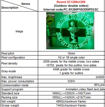 NOVA Led lekarne križ krog p16 1200X1200mm dvojni strani za bolnišnici nadzor RS232,RJ45,RF Brezžično(Privzeto) ,WIfi,Aluminija