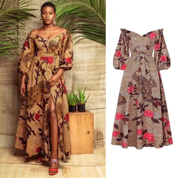 Afriške Moda Zamahu Obleko za Ženske, Etnične Dashiki Natisniti Shoudler Dame, Oblačila, Casual Sexy Cvetlični Obleko Haljo Stranka