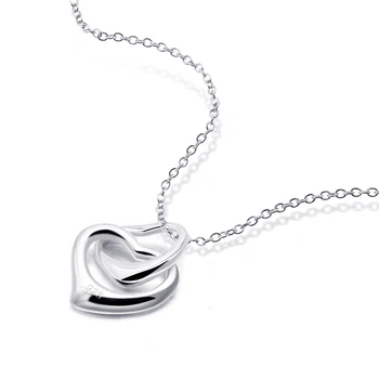 Ženske čar ogrlico, 925 sterling srebro srce ogrlico, obesek, srce in srce ljubezni darilo za prijatelje