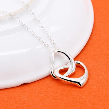 Ženske čar ogrlico, 925 sterling srebro srce ogrlico, obesek, srce in srce ljubezni darilo za prijatelje