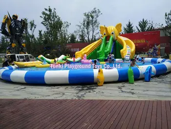Komercialni otroci slon temo napihljiv tobogan z bazenom za vodo, zabaviščni park