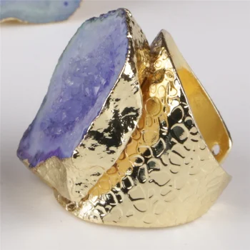 Velika zlata platišča lila vijolična vijolična geode kristalni kamen rezina noge čar prilagodite odprite glasno zvoni zapestnice za ženske moški