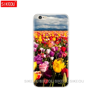 Silikonski Pokrovček Telefona Primeru Za Iphone 6 X 8 7 6s 5s 5 SE 2020 Plus 10 XR XS 11 pro Max Primeru Tulipanov cvet Spomladi področju roza