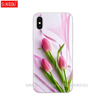 Silikonski Pokrovček Telefona Primeru Za Iphone 6 X 8 7 6s 5s 5 SE 2020 Plus 10 XR XS 11 pro Max Primeru Tulipanov cvet Spomladi področju roza