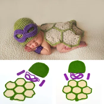 2019 Ninja Želve Newborn Baby Fotografija Rekviziti Crochet Baby Risanka Kostum Kvačkanje Malčke Baby Želve Obleko MZS-16035