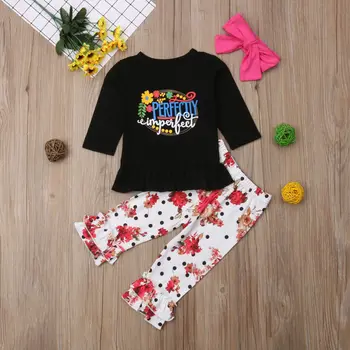 3PCS Nastavite Malčka Otroci Baby Girl Obleke z Dolgimi Rokavi Bombaža T-shirt Vrhovi Ruffles Cvetlični Dolge Hlače Legging Glavo Oblačila Sklop