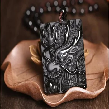 Naravni Obsidian Zmaj glavo Jade Obesek Nakit Srečen, da se ubranijo zlih duhov Ugoden Amulet Obesek Jade Fine Nakit