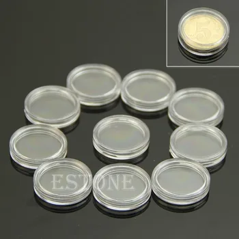 10 KOS Uporabljajo Jasno Krog Primerih Kovanec za Shranjevanje Kapsule Imetnik Krog Plastični 19 mm organizator