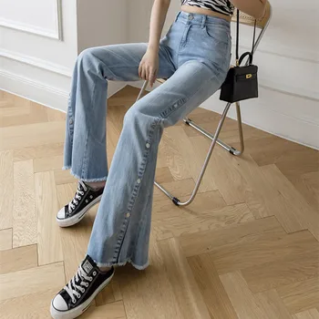 Ženska Jeans Visoko Pasu Oblačila Širok Noge Jeansa, Oblačila Modra Ulične Letnik Kakovosti 2021 Moda Harajuku Naravnost Hlače