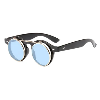 Steampunk sončna Očala Ženske Ženske Punk Stil Očal Okvir, Dvojna Plast Flip Retro Okrogla sončna Očala Anti-UV Ženske Moški oculos