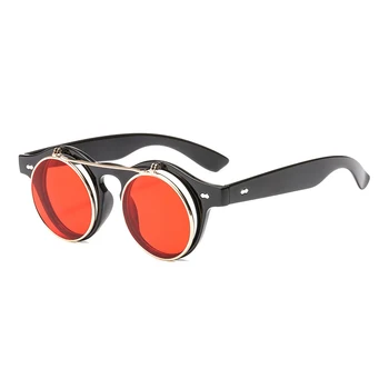 Steampunk sončna Očala Ženske Ženske Punk Stil Očal Okvir, Dvojna Plast Flip Retro Okrogla sončna Očala Anti-UV Ženske Moški oculos