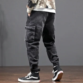 2021 Nov Modni Ulične Moške Jeans Ohlapno Fit Črna Siva Multi Žepi Tovora Hlače Letnik Oblikovalec Hip Hop Kavbojke Moški Joggers