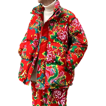 Severovzhodna Kitajska Slog Cvetlični Parkas Zimski Modni Topla Jakna Moški Oblačila 2020 Plus Velikost Plasti 5XL Debel Moški zgornji deli oblačil
