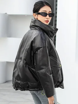 Usnje navzdol jakna usnjena jakna ženske kratke ovčje kože moda svoboden plašč nove zimske 2020