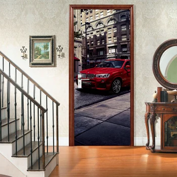 3D ustvarjalne rdeča vrata avtomobila nalepke, stenske nalepke, samolepilne, izmenljive nepremočljiva