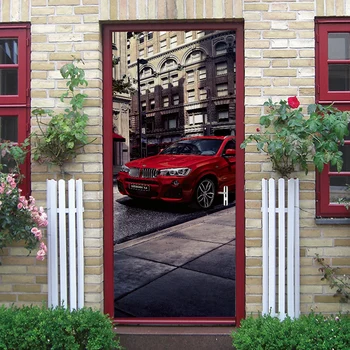 3D ustvarjalne rdeča vrata avtomobila nalepke, stenske nalepke, samolepilne, izmenljive nepremočljiva