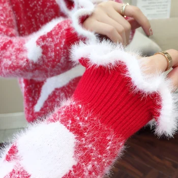 Debela Rdeča Jopica Ženska 2020 Nove Jesensko Zimske imitacije mink žamet Božič ohlapen pulover dno majica za zunanjo rabo
