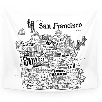 San Francisco Zemljevid Ilustracije Tapiserija Steni Visi Coverlet Posteljnina Stanja Vrgel Bedspread Dnevna Soba Tapiserije Domu Dekor