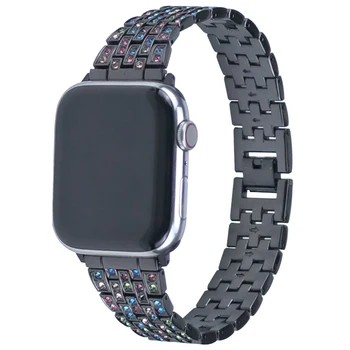 Apple vse barve diamant watchband 40 mm 44 mm 38 mm 42mm Iwatch Se / 6 / 5 / 4 / 3 / 2 / 1 / barve diamant iz nerjavečega jekla, trak