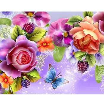 VROČE 1Set 5D cvet metulj Vezenje Slike Nosorogovo Prilepili DIY Diamond Slikarstvo Navzkrižno Šiv Doma Dekorativne slike