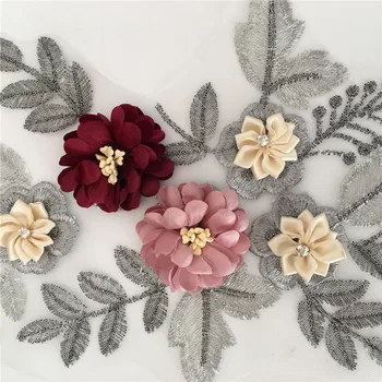 Novo prišli 3D cvet Vezenje Aplicirano Šivanje Čipke Ovratnik DIY Nosorogovo Čipke Tkanine Izrez Pribor za Oblačila YL1865