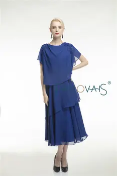 Royal Modra Šifon Mati Nevesta Obleke Formalno Večerna Obleka za Mati Vestido de Festa Čaj lengthvestido de madrinha