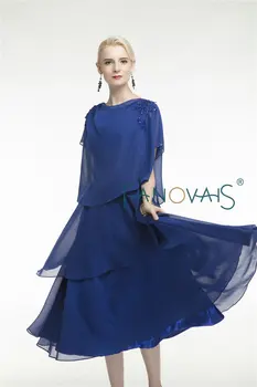 Royal Modra Šifon Mati Nevesta Obleke Formalno Večerna Obleka za Mati Vestido de Festa Čaj lengthvestido de madrinha