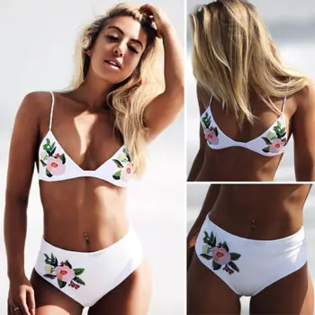 2018 Rose Cvet Vezenje Bikini Komplet Brazilski Push-Up Oblazinjeni Kopalke, Kopalke Seksi Ženske Kopalke Plažo