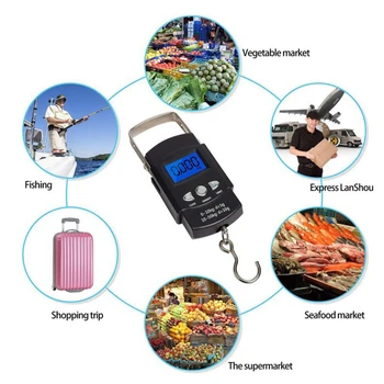 Digitalni prikaz prtljage obsega prenosni prenosni obsega 50 kg kavljem obsega ribolov obsega s trakom ukrep elektronski žep lestvici
