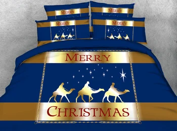 JF-182 Klasične Modre in Zlate tkanine Treh Modrecev tiskanja Vesel Božič posteljnina 3D listov