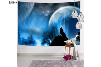 NKNK Volk Tapiz Živali Domov Tapestrys Anime Tapiserije Luna Tenture Mandala Modro Steno, Tapiserija Steni Visi Boho dekor