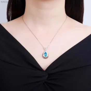 Vroče prodaje 2019 modi preprost-oblikovana naravna modri topaz 925 sterling srebro ženski ogrlico, obesek