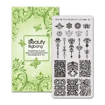 BeautyBigBang 6*12 cm Nohtov Tiskarske Plošče Cvet Slika Trte Puščico Vzorec iz Nerjavečega Jekla Nail Art Tiskarske Matrice