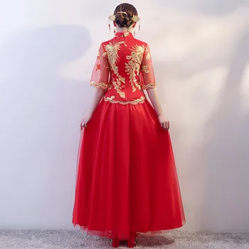 Kitajski Tradicionalni Družico Obleke Rdeče Pol Rokav Lady Eleganco Cheongsam Stranki Poroka Obleke Orientalski Vitage Chi Pao