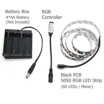Baterija LED Trak 5050 RGB Black PCB 5V IP20 / IP65 Vodotesen Trak Razsvetljavo DIY Dekorativne Svetilke Z Baterijo Polje/RGB Krmilnik