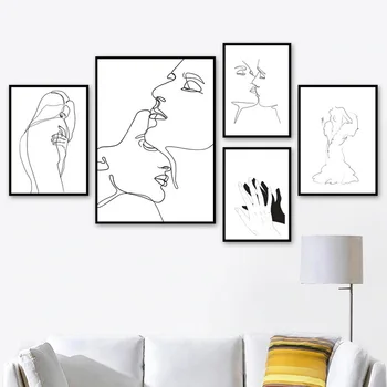 Povzetek Lady Poljub Minimalism Skladu Slikarstvo Wall Art Plakat Slika Dnevna Soba Dekoracijo Doma Sodobne Platno Poster Tiskanje