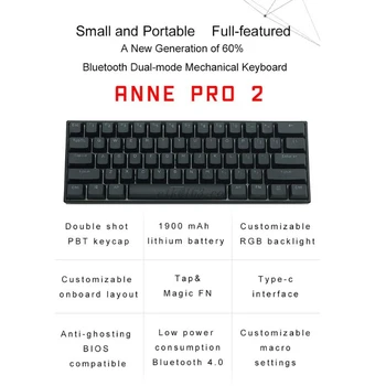 ANNE Pro2 Mini Prenosni Brezžični bluetooth 60% Mehansko Tipkovnico, Rdeča, Modra Rjava Stikalo Gaming Tipkovnica Snemljiv Kabel Kailh