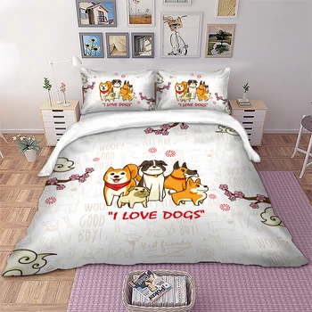 Wongs posteljnina Srčkan Pse Posteljnina nabor obožujem pse Rjuhe Kritje Pillowcases Twin Polno Kraljica King Size postelja set home Tekstil