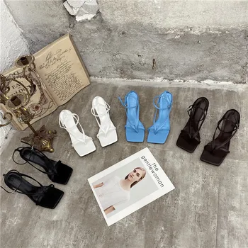 Gladiator Sandali Visoke Pete, Čevlji Za Jesen Najboljši Ulični Pogled Samice Kvadratni Vodja Open Toe Clip-On Strappy Sandali Ženske