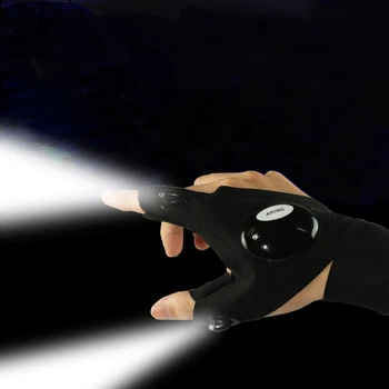 Noč Lahka Nepremočljiva Ribolov Rokavice z LED Svetilko Reševanje Orodja Zunanja Orodja Kolesarjenje Praktično Trpežne Rokavice brez Prstov